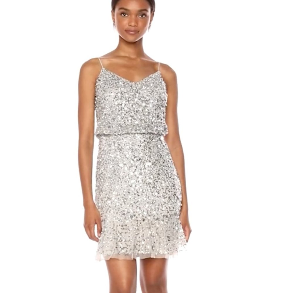 Adriana Papell Silver Short Blousan Dress (Size 2) - NWT